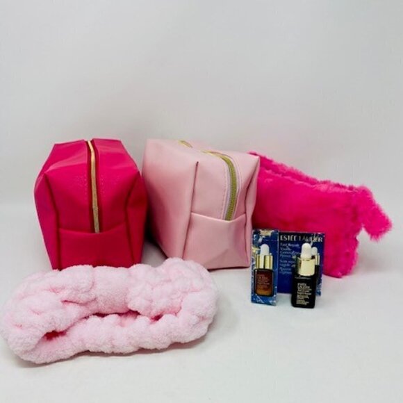 3 Pink Cosmetics Bag , One Bath Hair wrap &  ESTEE LAUDER Adv.Night Repair Serum - Picture 2 of 4